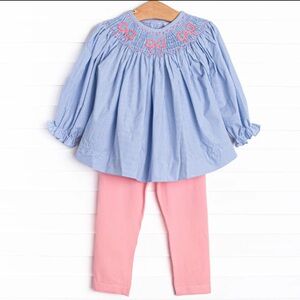 Stitchy Fish Bows in a Row Smocked legging set 4T